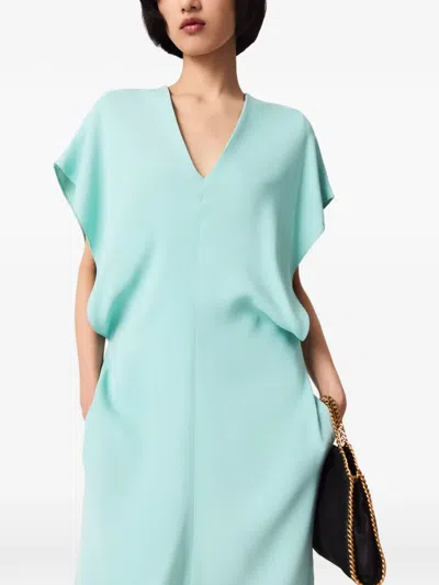 Stella Mccartney Midi Dress With V-neck And Drape In Blue