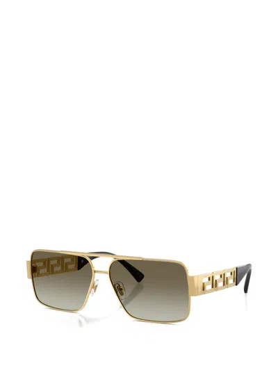 Versace Wire-frame Rectangular Sunglasses In Gold