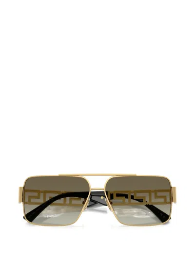 Versace Wire-frame Rectangular Sunglasses In Gold