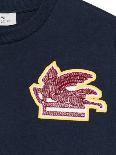Etro Pegasus-patch T-shirt In Blue