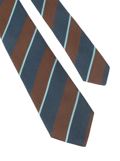 Paul Smith Herringbone-pattern Striped Tie In Brown