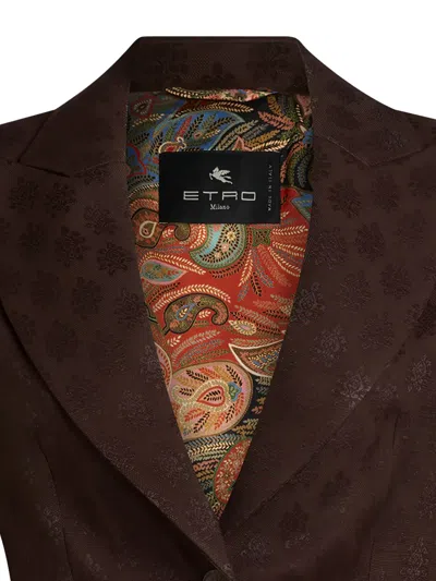 Etro Jacquard-patterned Single-breasted Blazer In Brown