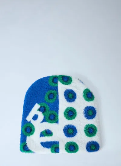 Beautiful Patterned Beanie In A Textured Wool Knit.soft Wool Constructiongraphic Pattern Designcurved Top In Blue
