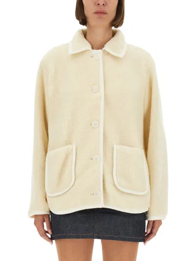 A.p.c. Stylish Coat With Large Pockets And Trim In Neutral