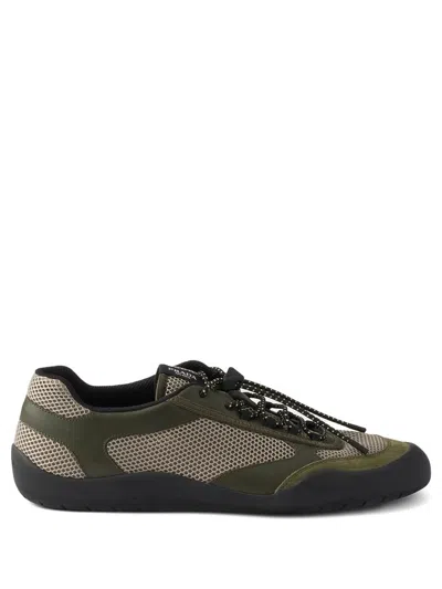 Prada Sneakers Speedrock In Leather And Mesh Fabric In Green