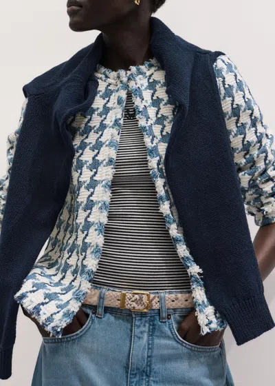 Me+em Statement Houndstooth Short Jacket Navy-soft White In Multi
