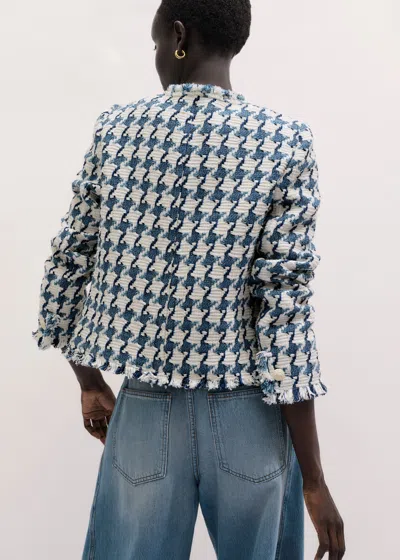 Me+em Statement Houndstooth Short Jacket Navy-soft White In Multi