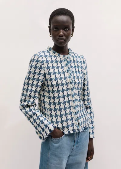 Me+em Statement Houndstooth Short Jacket Navy-soft White In Multi