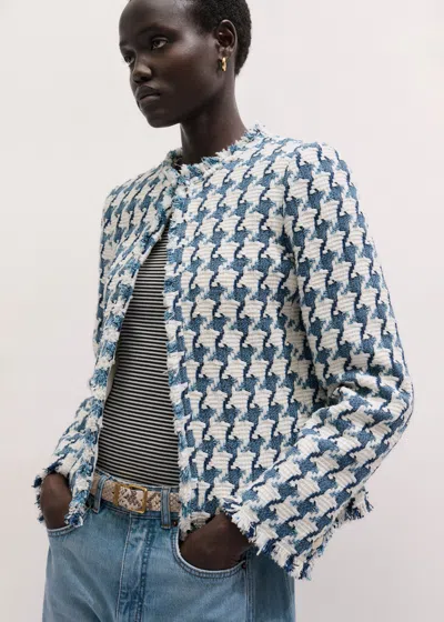 Me+em Statement Houndstooth Short Jacket Navy-soft White In Multi