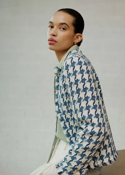 Me+em Statement Houndstooth Short Jacket Navy-soft White In Multi