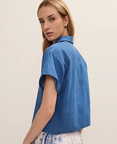 Ann Taylor Weekend Chambray Button Down Shirt In Blue