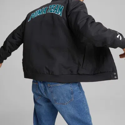 Puma Team Bomber Button Down Jacket 'black' In Multi
