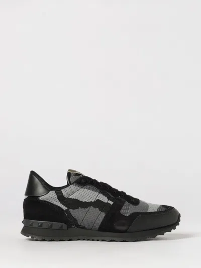 Valentino Garavani Mans Rockrunner Camouflage Noir Leather And Fabric Sneakers In Black