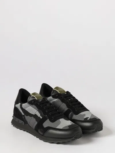 Valentino Garavani Mans Rockrunner Camouflage Noir Leather And Fabric Sneakers In Black