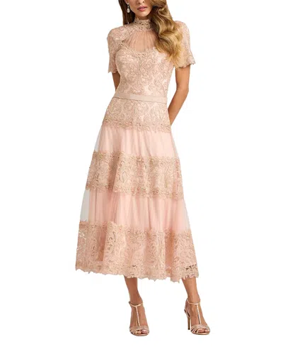 Tadashi Shoji Stelly Lotus Embroidered Tulle Midi Dress In Neutral
