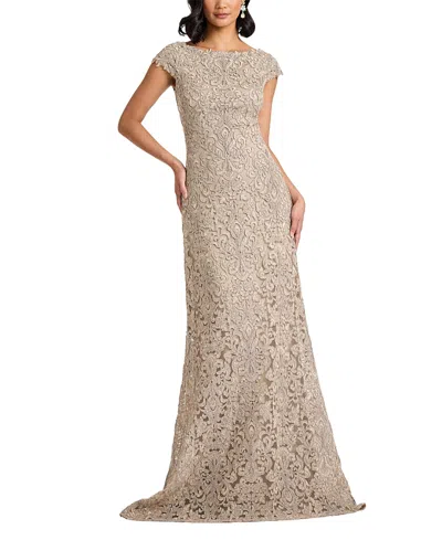 Tadashi Shoji Hoyt Lotus Embroidered Tulle Gown In Neutral