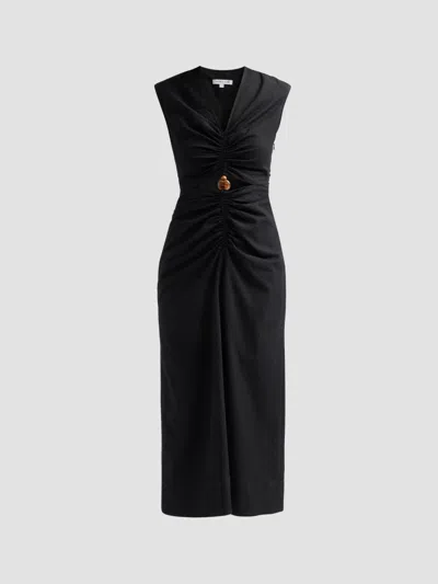 Veronica Beard Marisabel Bead Cutout Detail Stretch Cotton Dress In Black