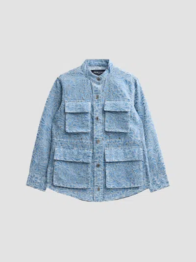 Veronica Beard Lane Sheer Floral Denim Jacket In Blue