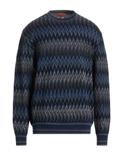 Missoni Crew Neck Sweater With 3d Zigzag Pattern In Blue
