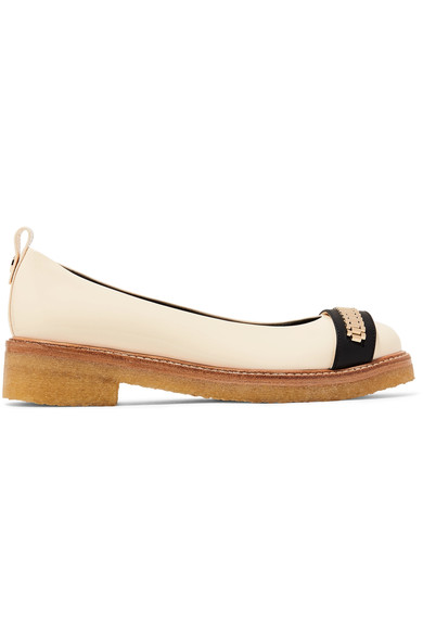 Lanvin Woman Chain-embellished Glossed-leather Ballet Flats Ivory | ModeSens