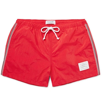 Shop Thom Browne Slim-fit Short-length Stripe-trimmed Swim Shorts