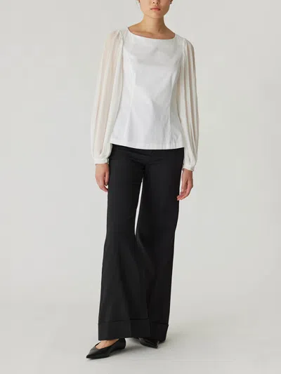Rebecca Taylor Heavy Cotton Chintz Boat Neck Top In Black