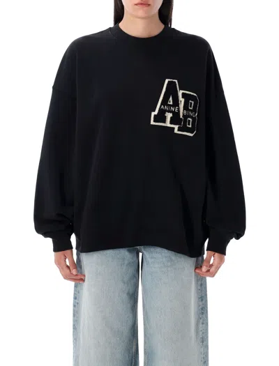Anine Bing Miles Letterman Oversized Sweatshirt In Black