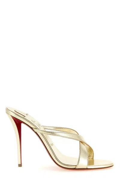 Christian Louboutin Mulazee Cross Strap Metallic Open Toe Mules In Gold