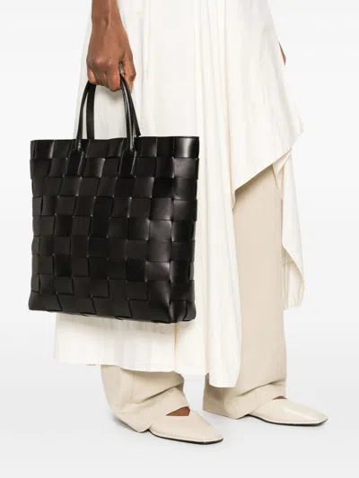 Dragon Diffusion Medium Pino Woven Top-handle Tote Bag In Black