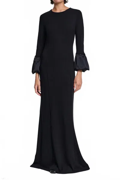 Dorothee Schumacher Jersey Midi Dress With Satin Cuffs In Black
