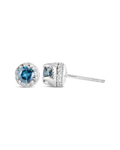 Haus Of Brilliance 14k White Gold 1.00 Cttw Treated Blue And White Diamond Hidden Halo Stud Earrings