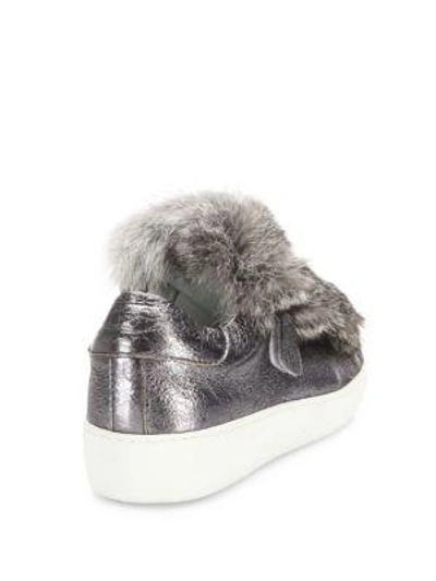 Shop Moncler Lucie Rabbit Fur & Metallic Leather Sneakers In Grey