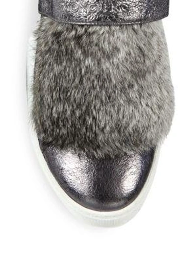 Shop Moncler Lucie Rabbit Fur & Metallic Leather Sneakers In Grey