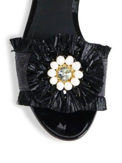 Shop Dolce & Gabbana Beaded Raffia-embellished Slides In Black