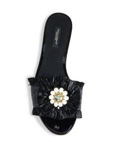 Shop Dolce & Gabbana Beaded Raffia-embellished Slides In Black