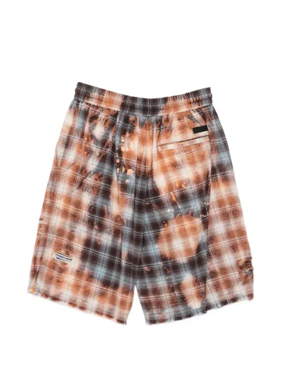 Feng Chen Wang Check-pattern Distressed Shorts In Brown