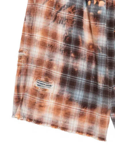 Feng Chen Wang Check-pattern Distressed Shorts In Brown