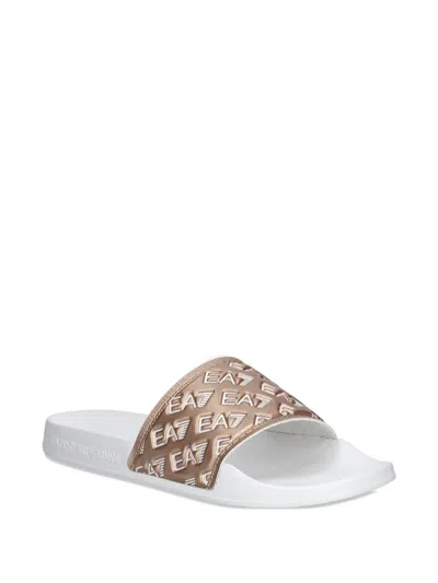 Ea7 Logo-embossed Slides In Neutral