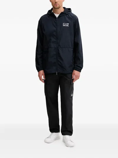 Ea7 Logo-print Hooded Jacket In Blue