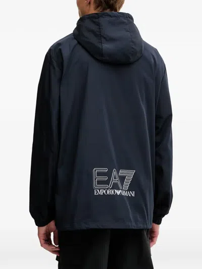 Ea7 Logo-print Hooded Jacket In Blue