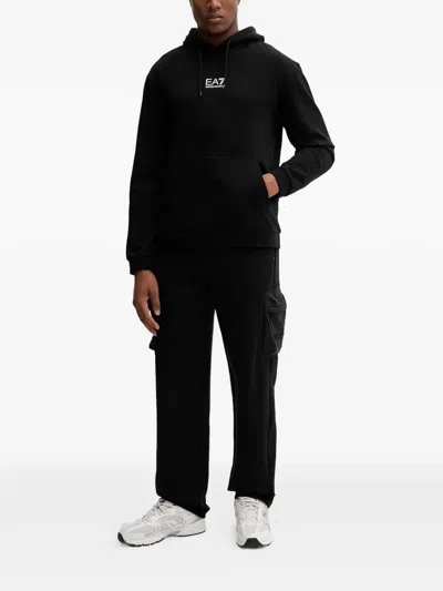 Ea7 Cotton Pullover Hooded Sweatshirt From Core Identity In Black