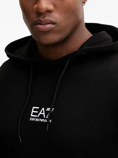 Ea7 Cotton Pullover Hooded Sweatshirt From Core Identity In Black