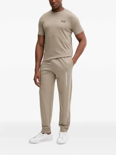 Ea7 Logo-print Drawstring Track Pants In Neutral