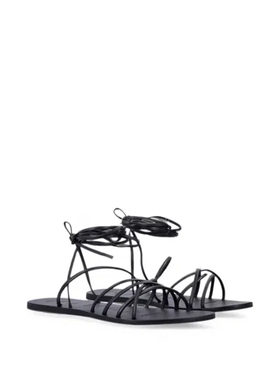 Manebi Flat Sole Open Toe Multi Strap Sandals In Black