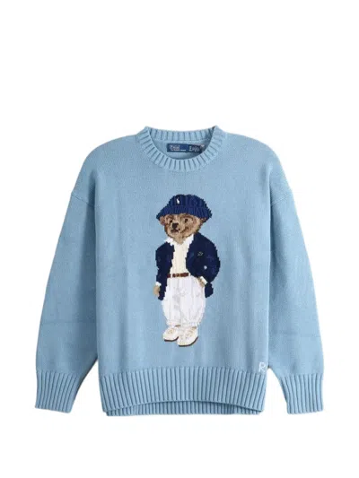 Polo Ralph Lauren Cotton Bear Long Sleeve Crew Neck Pullover Blue Note