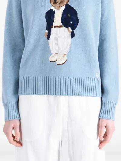 Polo Ralph Lauren Cotton Bear Long Sleeve Crew Neck Pullover Blue Note