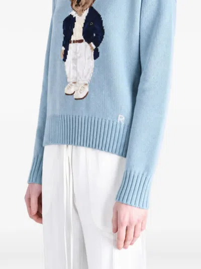 Polo Ralph Lauren Cotton Bear Long Sleeve Crew Neck Pullover Blue Note