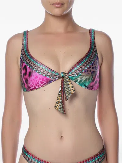 Camilla Tie-front Reversible Bikini Top In Multi