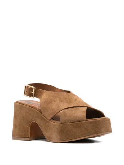 Curiosite Crossover-strap Platform Sandals In Brown