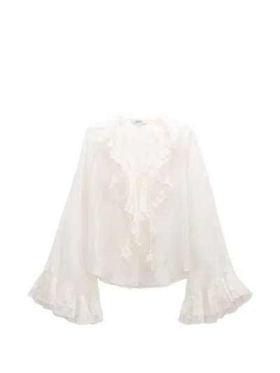 Dorothee Schumacher Striped Silk-viscose Blouse In White